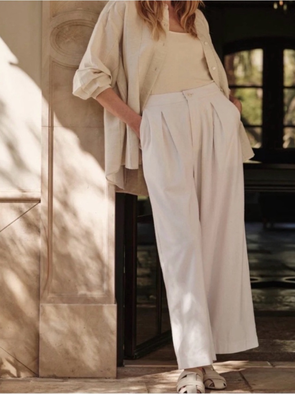 Jenni Kayne Wide Leg 100% Silk Pants Size 6 EUC Ivory Cream High Rise